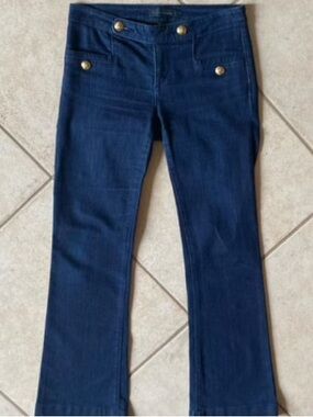 Dark Blue Denim Bootcut Jeans with Gold Buttons